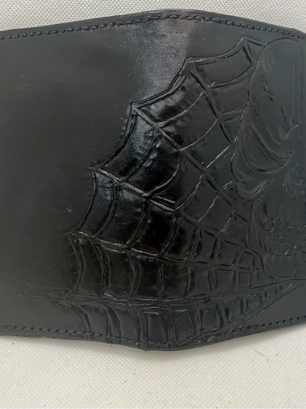 Handmade Black Leather Passport Holder, Skull & Spiderweb Tooled Design